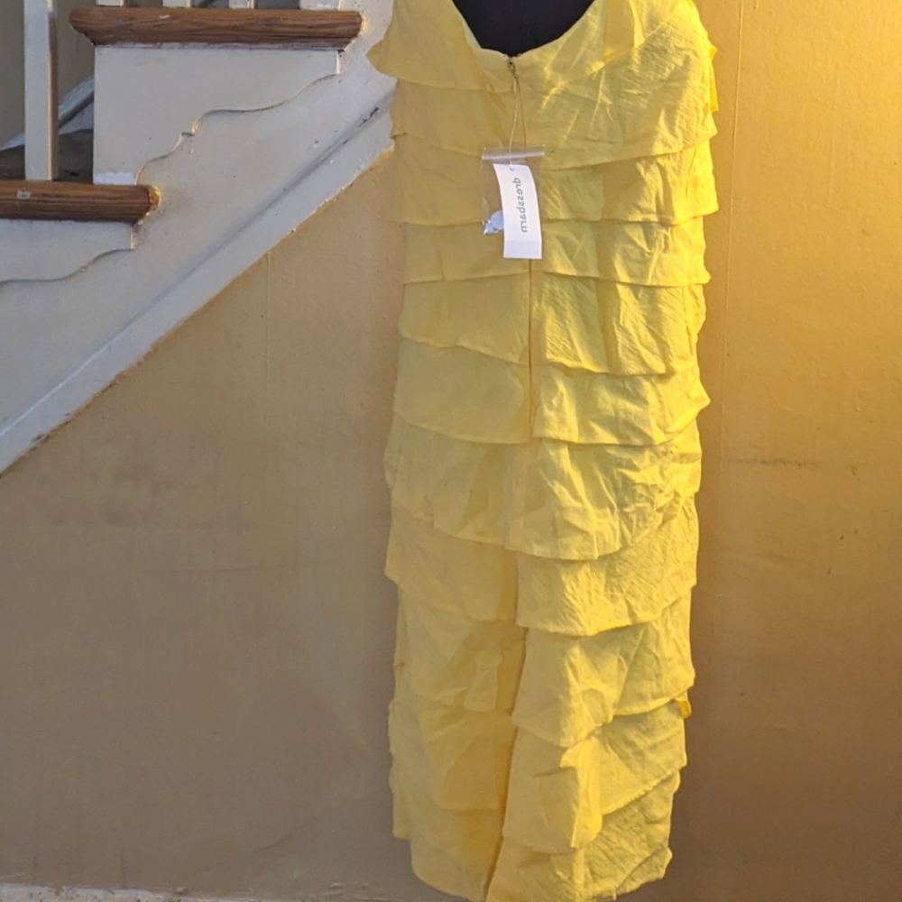 Dress Barn yellow layered lined dress size 10